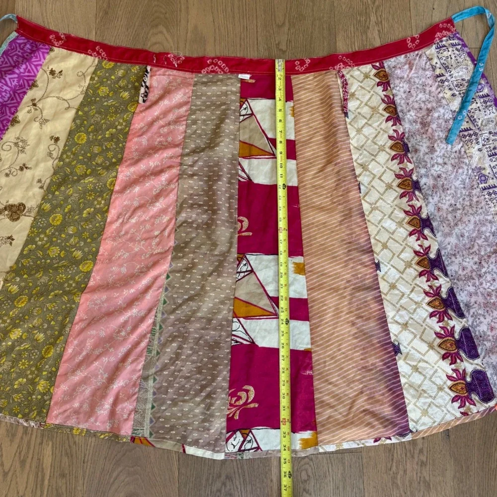 Reversible Silk Blend Patchwork Wrap Maxi Skirt Recycled Sari Boho NEW